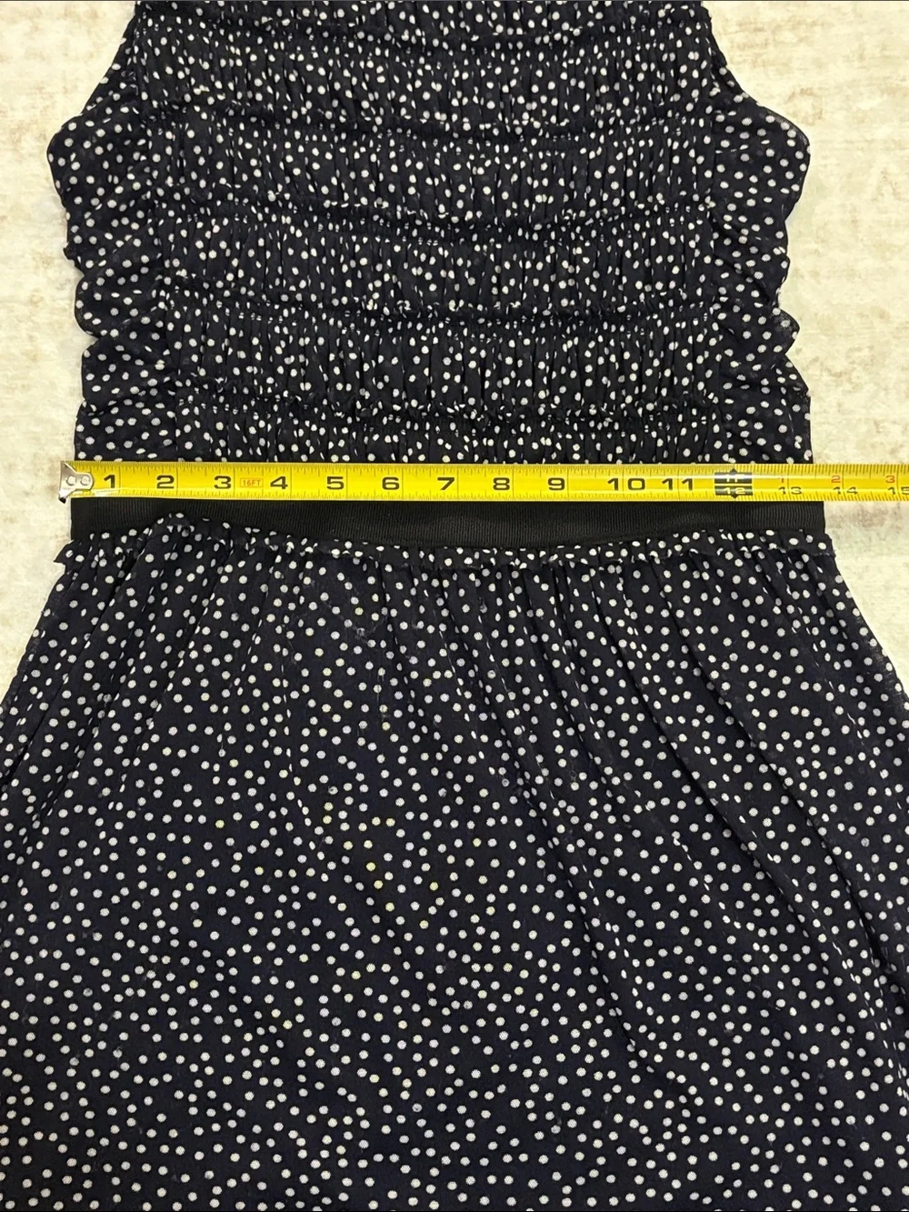 ANTHRO X POSTMARK M Swiss Dot Ruched Stretch Polka Dot Dress